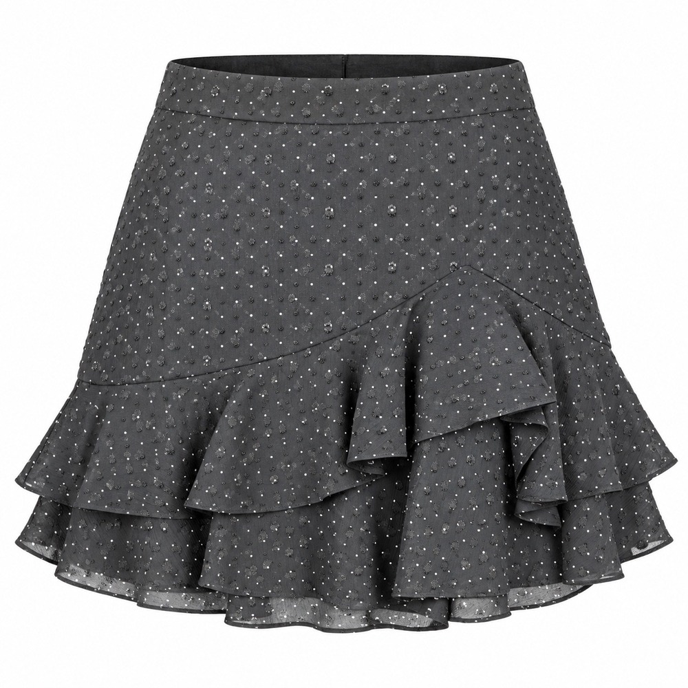 Club Monaco Womens Mini Skirt 00 Polyester Black Clipped Dot Ruffle Tiered